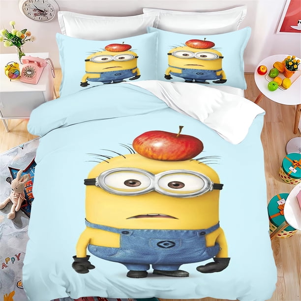 Minions Duvet Cover Set Children Cute Cartoon Quilt 100% Polyester 3-Piece Skin-Friendly Breathable Comforter Bedding Sets