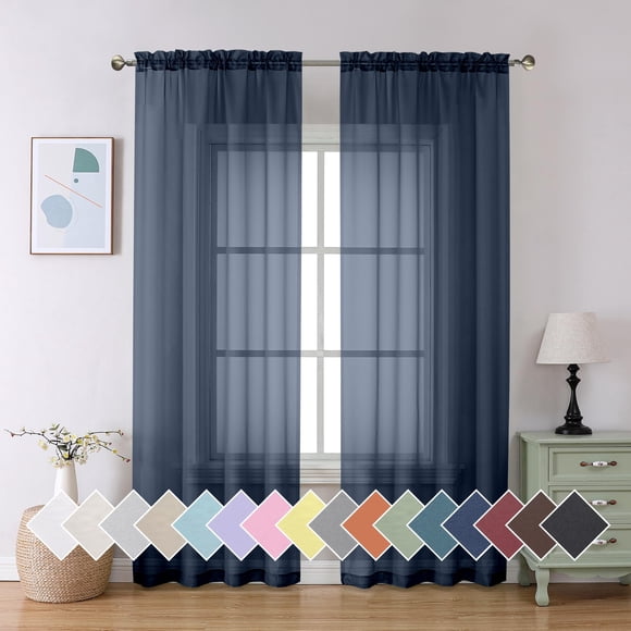 Cortinas Sheer Azul Marino Aiyufeng 84" (213 cm) de largo, juego de 2 paneles, voile suave con bolsillo para barra, para sala o dormitorio, cada panel 40" (102 cm) x 84" (213 cm)