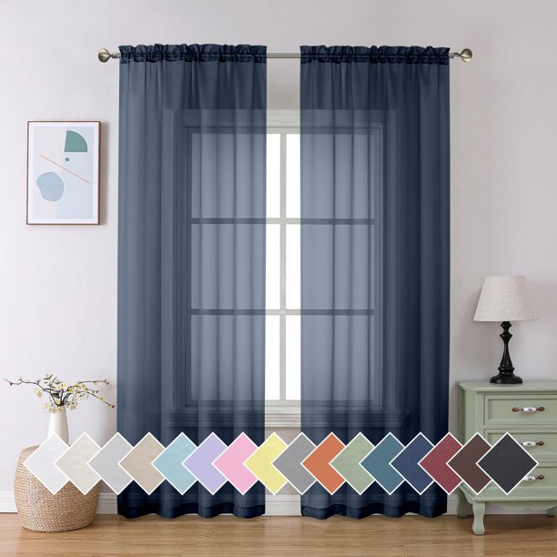 Cortinas Sheer Azul Marino Aiyufeng 84" (213 cm) de largo, juego de 2 paneles, voile suave con bolsillo para barra, para sala o dormitorio, cada panel 40" (102 cm) x 84" (213 cm)