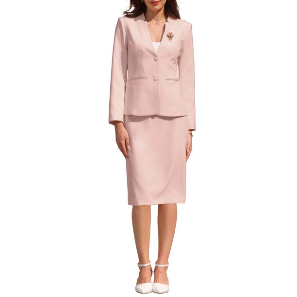 INSPIRE CHIC Conjunto de Traje de Falda para Mujer 2 Piezas Conjunto de Blazers de Trabajo de Negocios y Faldas Lápiz con Broche L Rosa