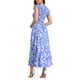 thumbnail image 3 of INSPIRE CHIC Vestido largo floral de mujer con cuello en V, fruncido, con volantes, escalonado, de verano, para la playa, con mangas cortas y bolsillos, talla S, azul, 3 of 6