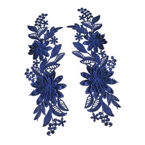 Magideal - Apliques De Encaje De 2 Piezas, Parches De Bordado Floral, Parches De Encaje, Adornos De Tela De Encaje Para La Decoración De La Artesanía De Costura Azul Oscuro