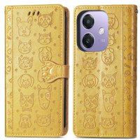 Funda Cartera Foxdock Para Oppo A40 4G , Flip Pu Con Relieve De Gatos Y Perros, Tarjetero Y Soporte