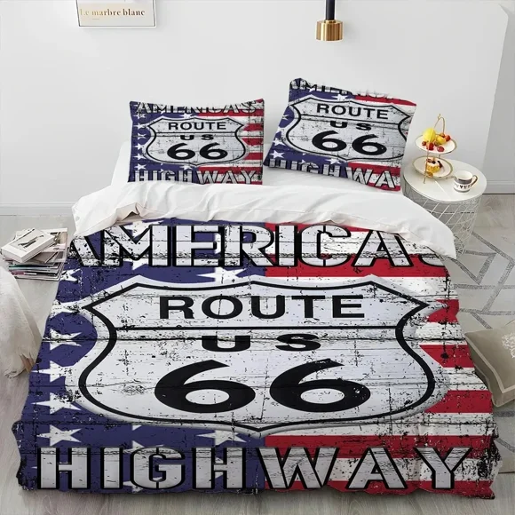 Historic Route 66 Mother Road Bedding Set Duvet Cover Bed Set Quilt Cover Pillowcase Comforter Size Boys Adult Bed Sheets