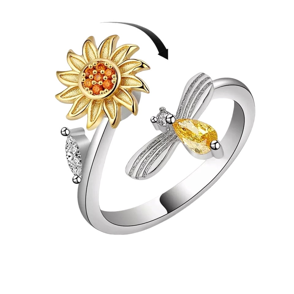 Vousez - Anillo Girasol Giratorio Anti Estrés Ajustable Plata 925