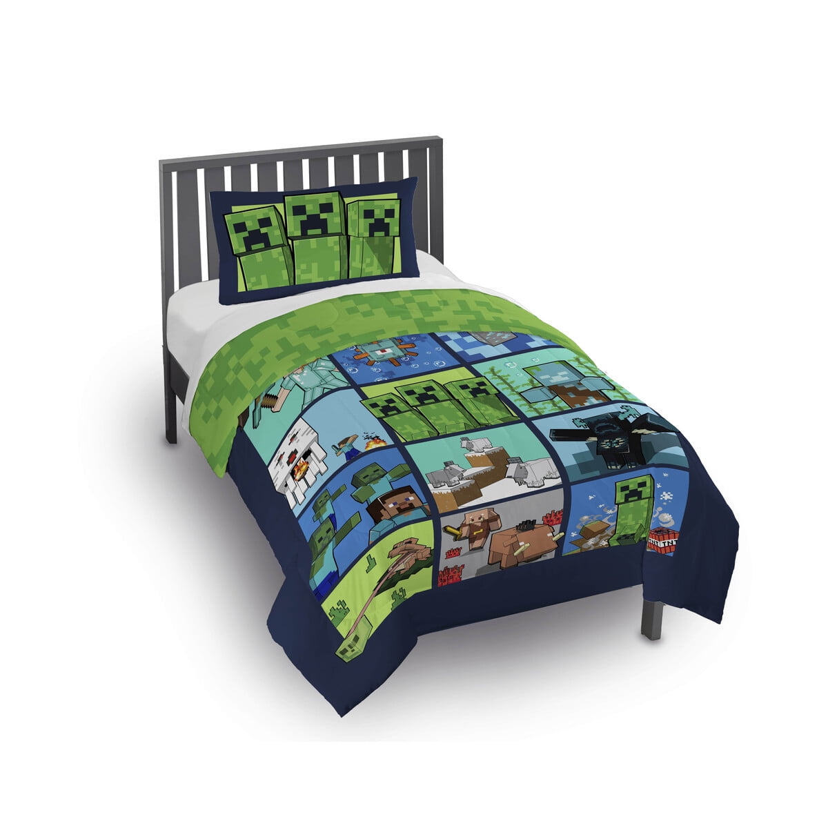 Mojang - Acolchado Reversible Minecraft Twinfull Microfibra Verde
