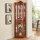 thumbnail image 1 of Glass Cabinet Lighted Corner Cabinet Corner Display Curio Cabinet, Glass Display With Light(Included)Bar Cabinet,Wine Cabinet with Adjustable Glass Shelves Carved Decoration OAK Light(Included), 1 of 3