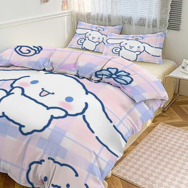 Cartoon Cinnamoroll 3-Piece Bed Set Warm And Comfortable Kawaii Bedding Set Cute Soft Microfiber Bedclothes for Boys Girls Kids