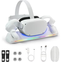 Base De Carga Magnética Aaronmei Para Meta Quest 2 Vr Con 2 Baterías Recargables 2100Mah Usb-C Indicadores Led