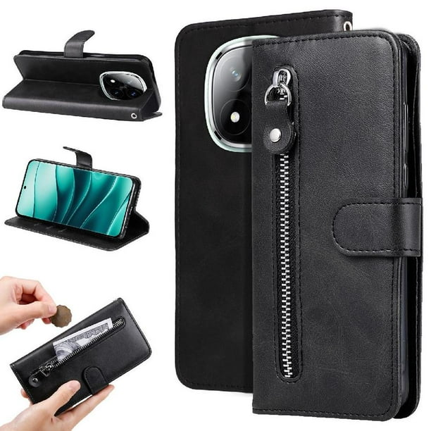 Funda con Cremallera para Xiaomi Redmi Note 14 Pro 5G, Carcasa Cartera de Cuero PU con Soporte y Tarjetero