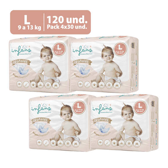 Pañales desechables Super Premium L INFANS 120 UND