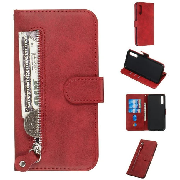 Funda con Cremallera para Samsung Galaxy A50/A50S/A30S, Carcasa Cartera de Cuero PU con Soporte y Tarjetero