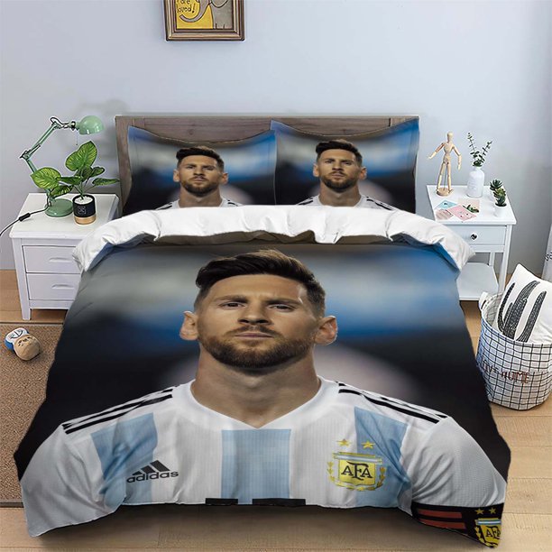 3 piece matte polyester bedding set, skin friendly, warm, comfortable, World Cup, Argentine team, sports star portrait pattern