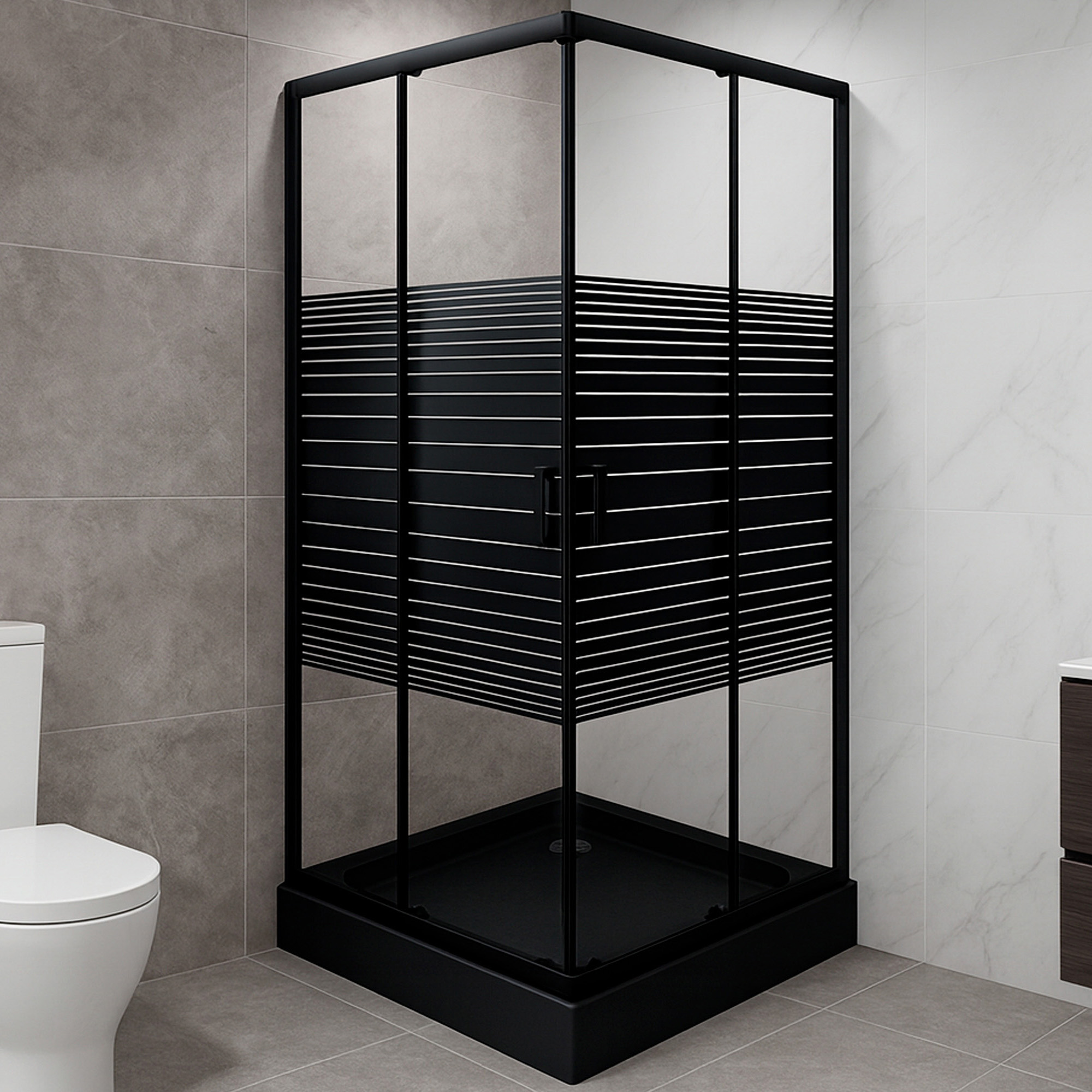 Joytek - Shower Recto Strava Negro 90X90Cm Con Receptáculo