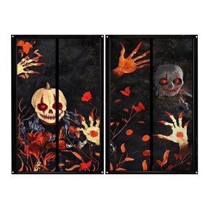 Magideal - 2X Decoración De Ventana De Halloween Con Cuerda, Decoración De Fiesta, Póster De Ventana De Halloween Espeluznante, Cortina Para Fiestas, Puerta, Par Esqueleto De Terror