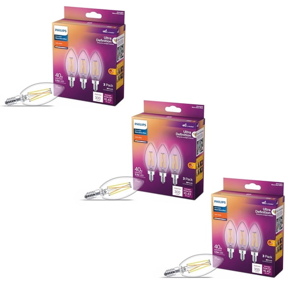 Bombillas LED Philips 40 W B11 Ultra Definition 2700 K, paquete de 9