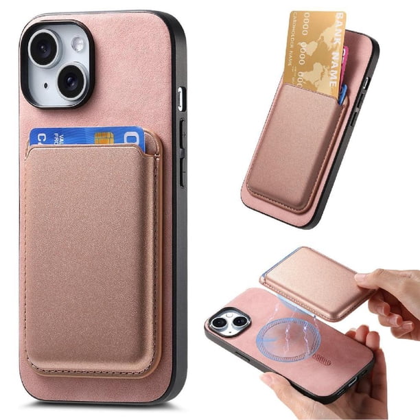 Funda de Cuero Magnética con Tarjetero para iPhone 14 Plus Cubierta Delgada Rosa