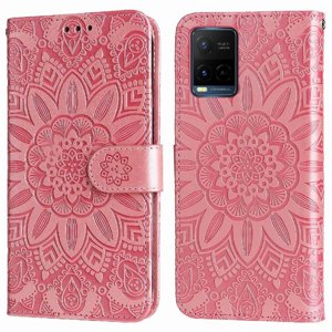 Funda Tipo Cartera Foxdock Para Vivo Y21S , Diseño Girasol En Relieve, Cuero Pu, Cierre Magnético, Soporte Y Tarjetero