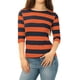 thumbnail image 5 of INSPIRE CHIC Camisetas a Rayas de Regreso a Clases para Mujer Ajuste Ceñido Mangas al Codo Cuello de Barco T-Shirt L Naranja Azul Marino, 5 of 7