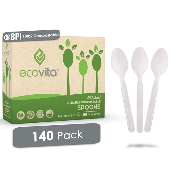 Cucharas Compostables 140 Utensilios Desechables Grandes