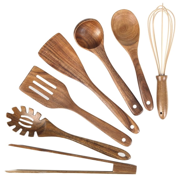 Set de utensilios de cocina de madera de teca, cucharas y espátulas de madera (7)