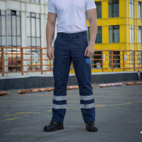 T-World - Pantalón Cargo Reflectante Bicolor Hombre Gabardina Trabajo Azul / Azul Índigo