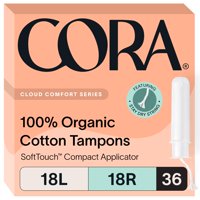 Aplicador Orgánico Tampon Cora, 36 Unidades, Ligero Y Regular