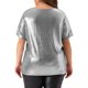 thumbnail image 3 of Top Metálico de Talla Grande para Mujeres Escuela Universidad Cuello Redondo con Abertura Manga Corta Camiseta Blusa de Fiesta 2X Plata, 3 of 6