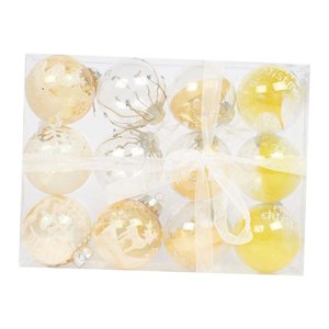 Magideal - 12 Piezas De Adornos De Bolas De Navidad, Decoración De De Navidad Con Cinta, Adornos Navideños A Granel Para Patio, Porche, Corona, Vacaciones Amarillo