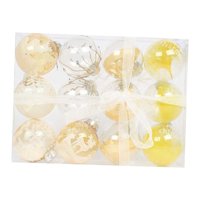 Magideal - 12 Piezas De Adornos De Bolas De Navidad, Decoración De De Navidad Con Cinta, Adornos Navideños A Granel Para Patio, Porche, Corona, Vacaciones Amarillo