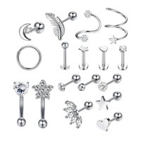 Magideal - 17X Pendientes De Oreja De Material Acero Inoxidable Conjunto De Joyas De Para Hombres Mujeres Pendientes Aros Barbell Stud Pendientes Hoop Stud Coraz Plata