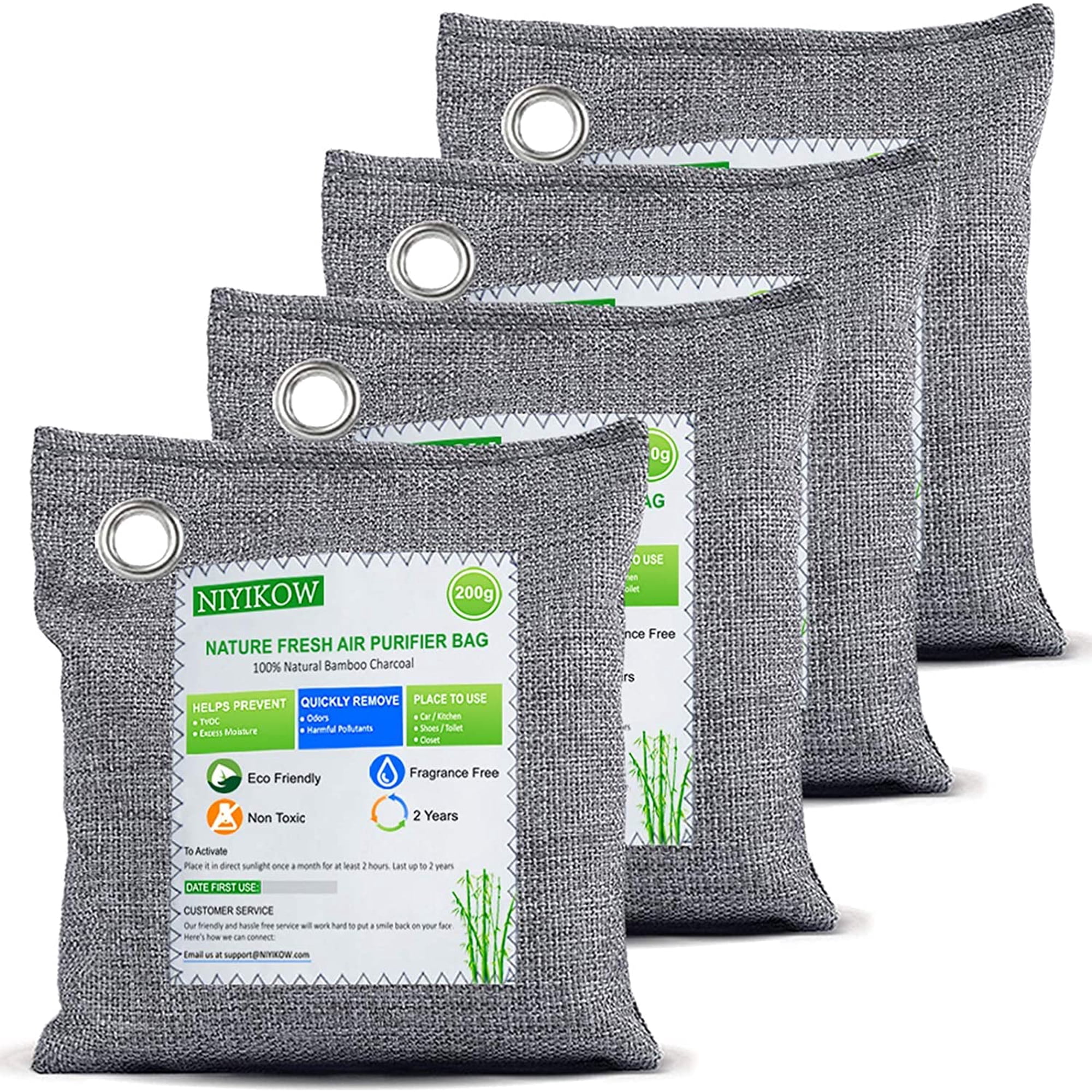 Niyikow - Bolsas De Carbón Para Absorber Olores Paquete De 4 X 200 G (tamaño Grande)