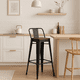 thumbnail image 3 of Taburete Tolix Negro Alto con Respaldo para bar o terraza - Asiento de Madera Oscura Walnut, 3 of 7