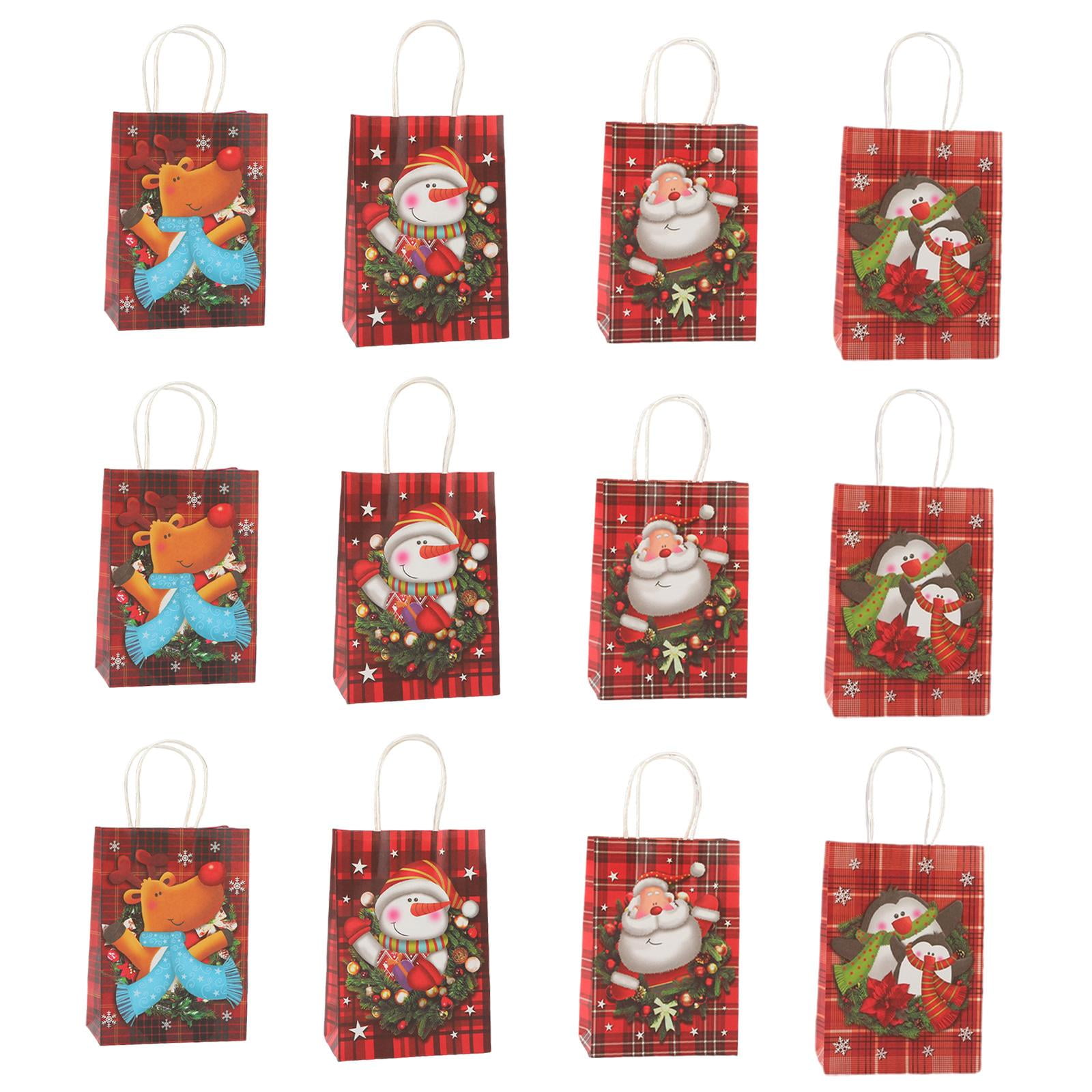 Magideal - Paquete De 12 Bolsas De Papel Navideñas Decoración Navideña Regalo De Fiesta De Navidad Bolsas De Regalo Con Asa Bolsa Portátil Para Golosinas Para Ga 15 Cm X 8 Cm X 21 Cm