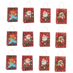 Magideal - Paquete De 12 Bolsas De Papel Navideñas Decoración Navideña Regalo De Fiesta De Navidad Bolsas De Regalo Con Asa Bolsa Portátil Para Golosinas Para Ga 15 Cm X 8 Cm X 21 Cm
