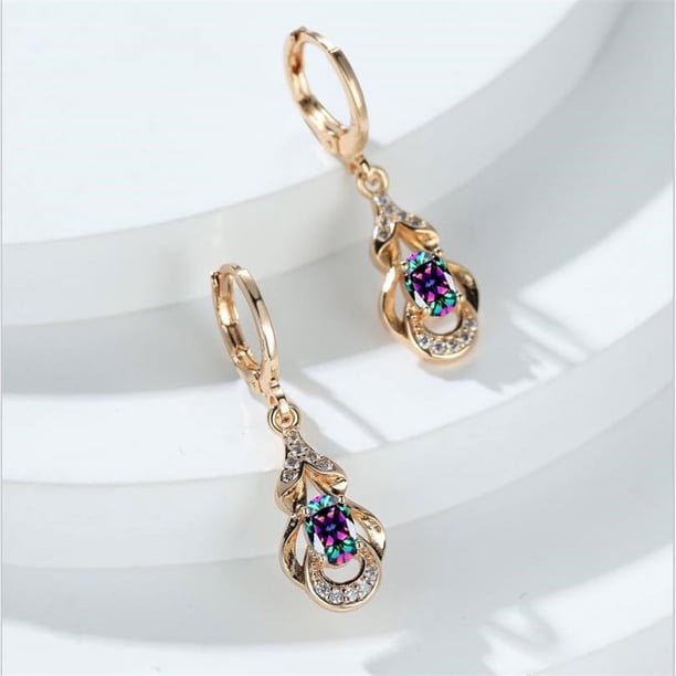 Women's Elegant Zircon Drop Earrings 18K Gold Plated Ear Jewelry Banquet Dinner Decor For Women Girls