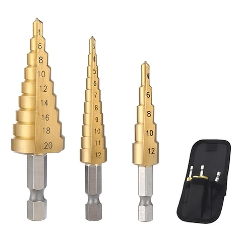 Genérica - Juego De Brocas Escalonada 4-12Mm / 4-20Mm / 4-32Mm Titanio