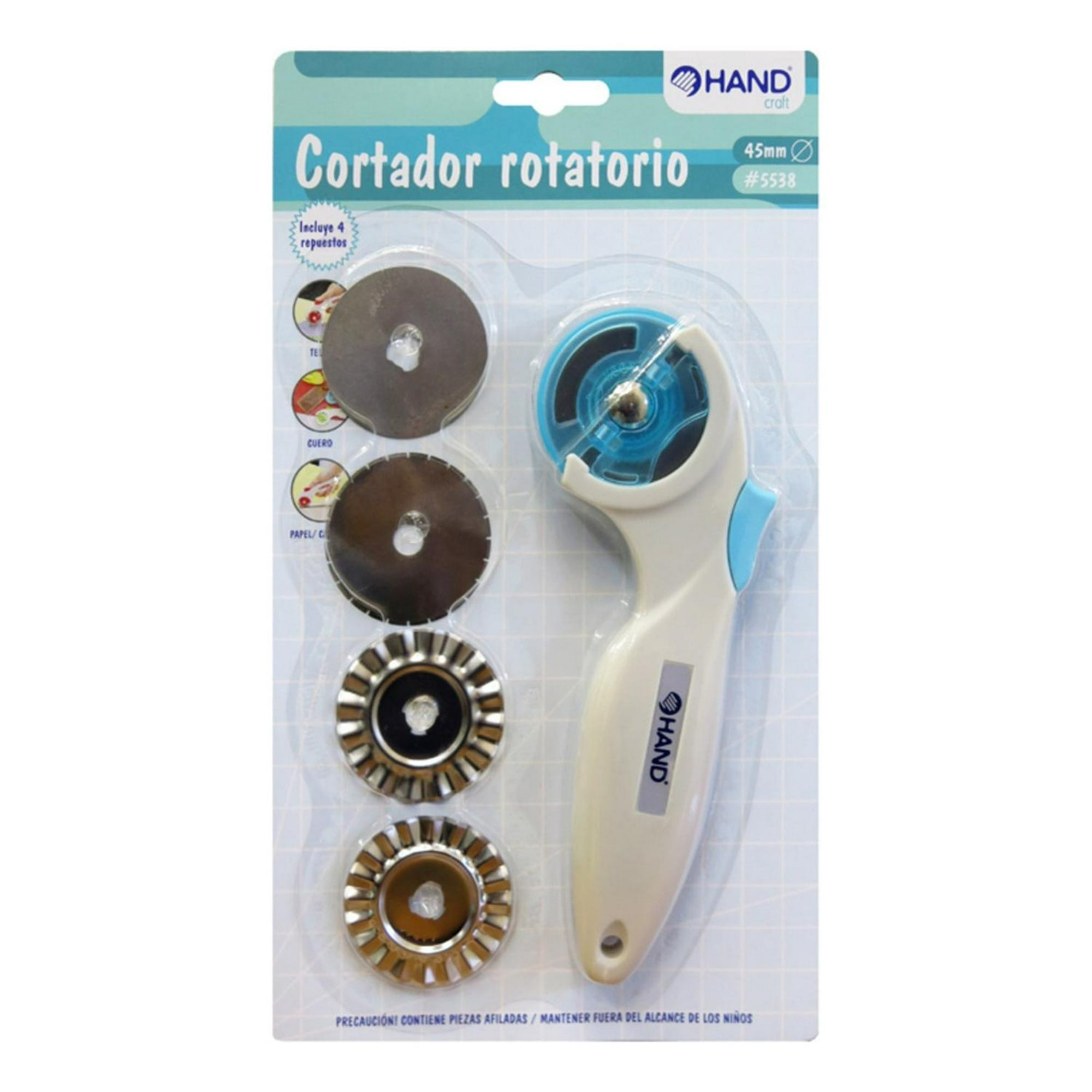 Cuchillo, Cortador Rotatorio 45 Mm + 4 Repuestos. Hand Blanco