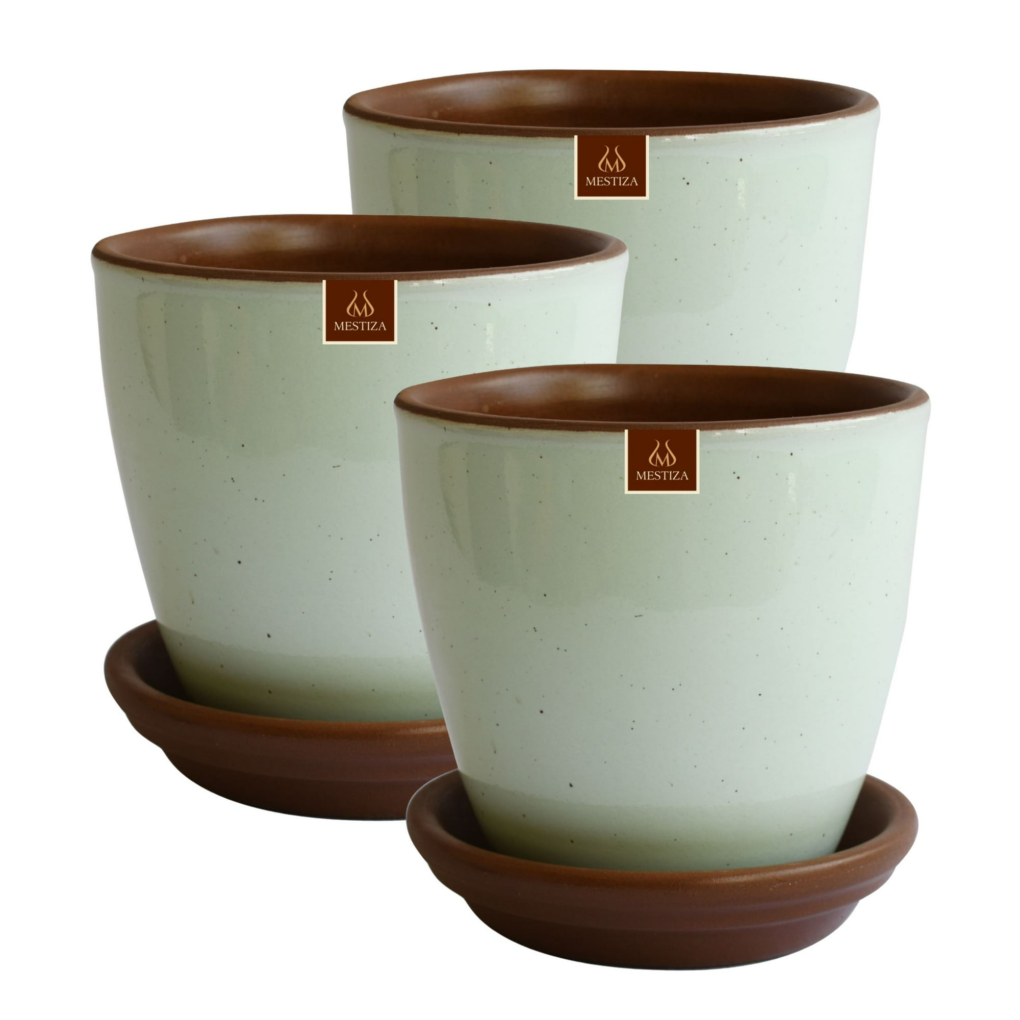 Pottery - Set De 3 Maceta Zafiro 24cm Verde Agua Y Sus Platos