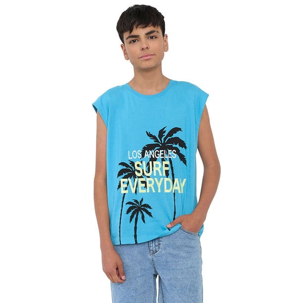 Polera Niño Teen Tank Celeste Corona