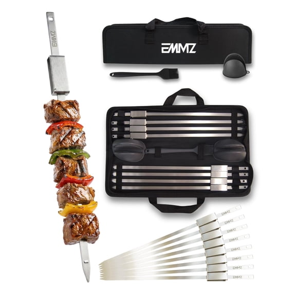Brochetas de metal EMMZ 42 cm (paquete de 8) planas para barbacoa
