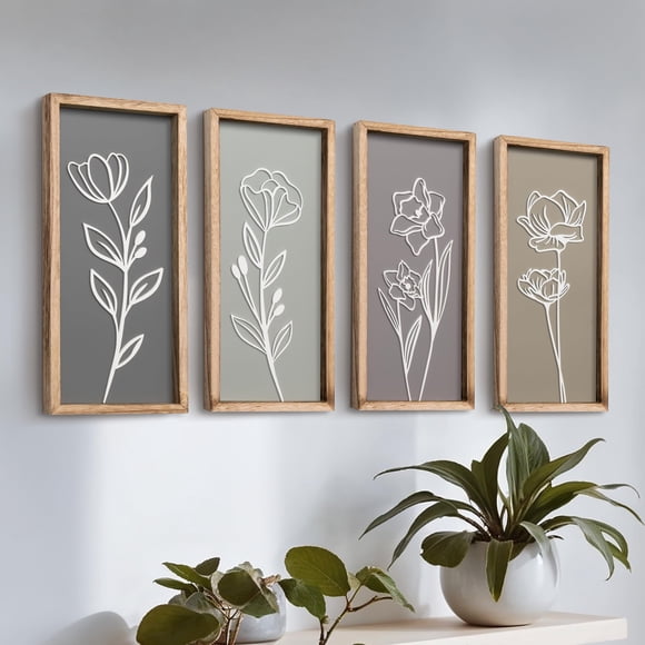 Set de decoración de pared 3D con diseño floral de madera para baño (4), sala de estar