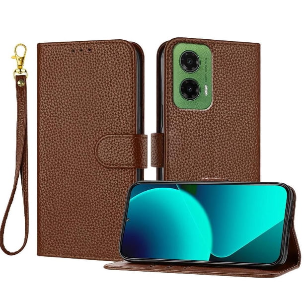 Funda Cartera para Motorola Moto G35 Tarjetero Soporte Magnético y Correa Marrón
