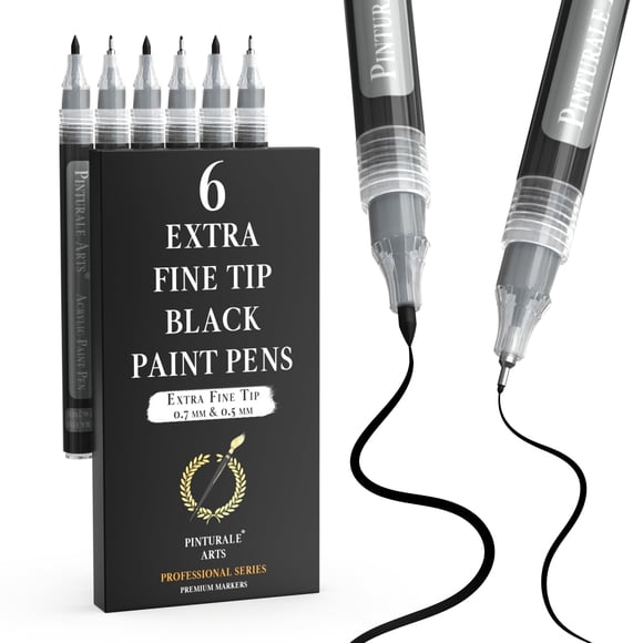 Pack de 6 marcadores de pintura acrílica Pinturale Arts negro 0,7/0,5 mm