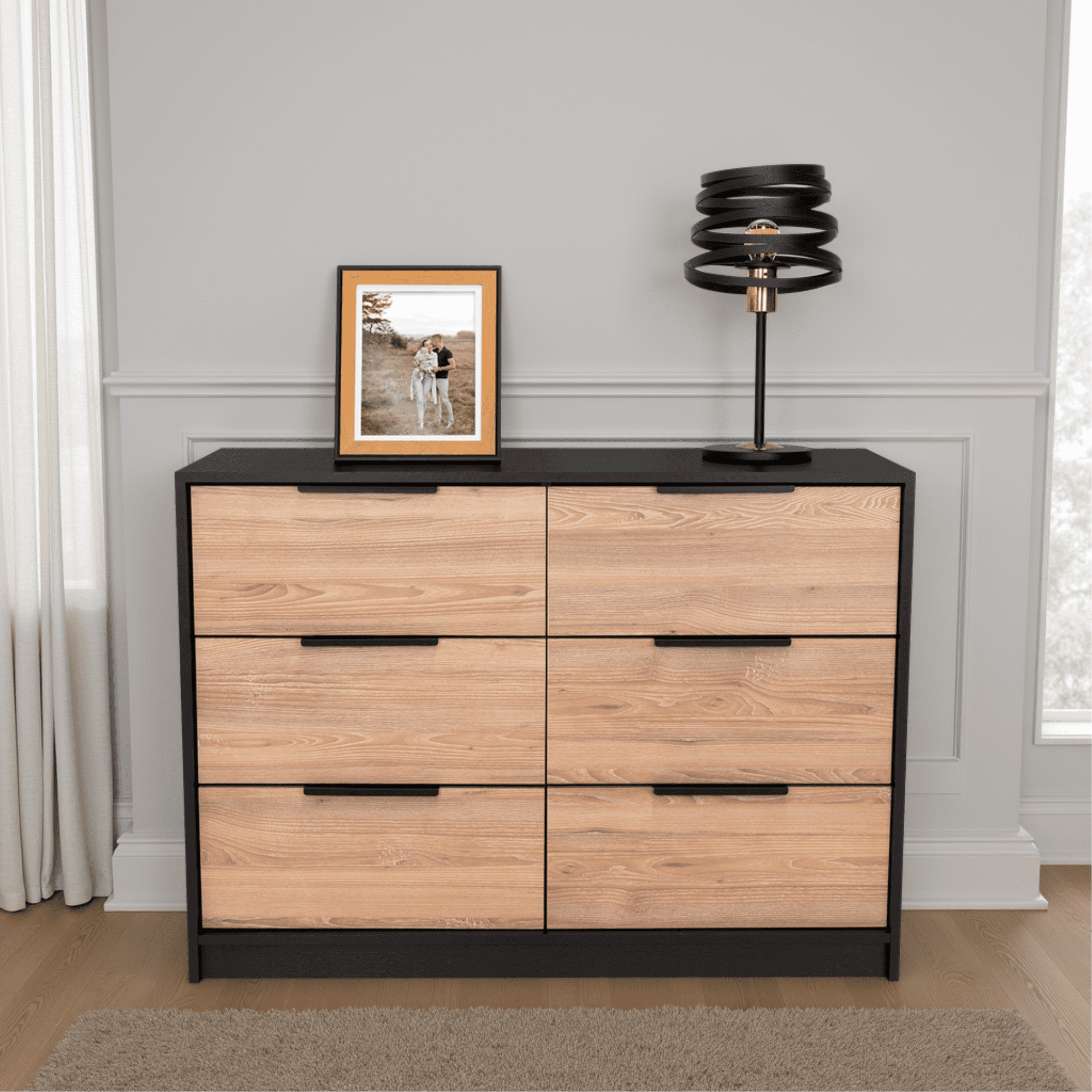 Tuhome - Cómoda Kaia 4 Cajones 2 Puertas Wengue Y Miel 77x107x41 Cm