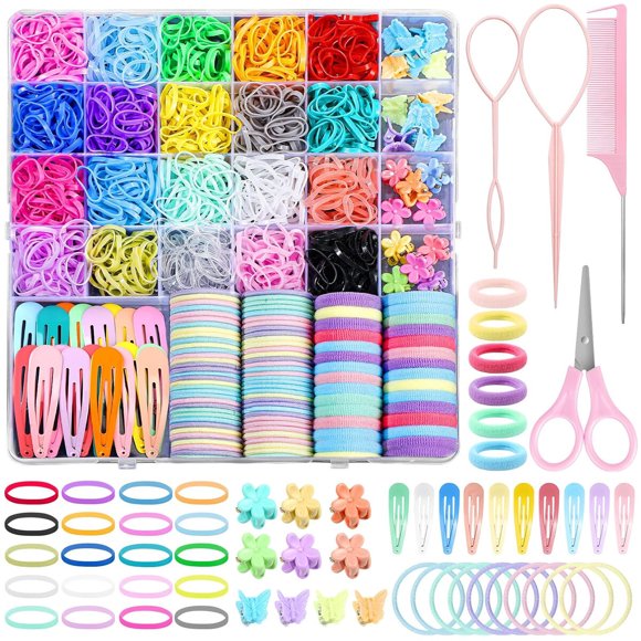 auroray Hair Accessories for Girl, 1543 Pcs Elastic Hair Rubber Bands Set