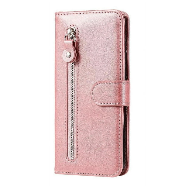 Funda con Cremallera para Motorola MOTO E7 Plus, Carcasa Cartera de Cuero PU con Soporte y Tarjetero