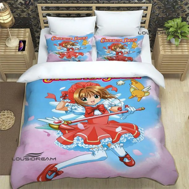 Anime Card Captor Sakura Bedding Set,Duvet Cover Comforter Bed Set Quilt Cover Pillowcase, Boys Girls Adults Bed Sheets