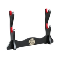 Magideal - Soporte De Espadas Expositor Horizontal De Madera Para Wakizashi Tanto Katana Y Flauta Artesanal Con Ganchos Y Barra De Apoyo Adecuado Para Coleccionistas Decoración De Oficina Y Hogar 2 Capas