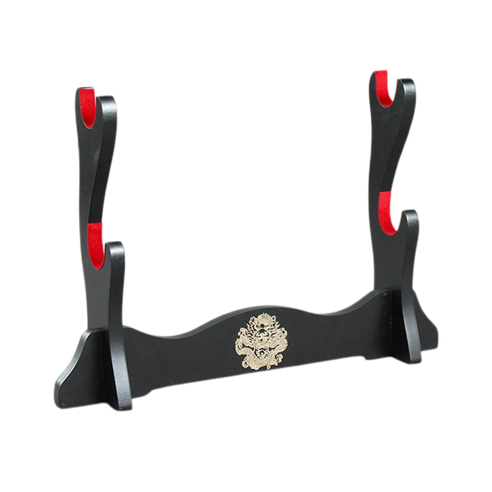 Magideal - Soporte De Espadas Expositor Horizontal De Madera Para Wakizashi Tanto Katana Y Flauta Artesanal Con Ganchos Y Barra De Apoyo Adecuado Para Coleccionistas Decoración De Oficina Y Hogar 2 Capas